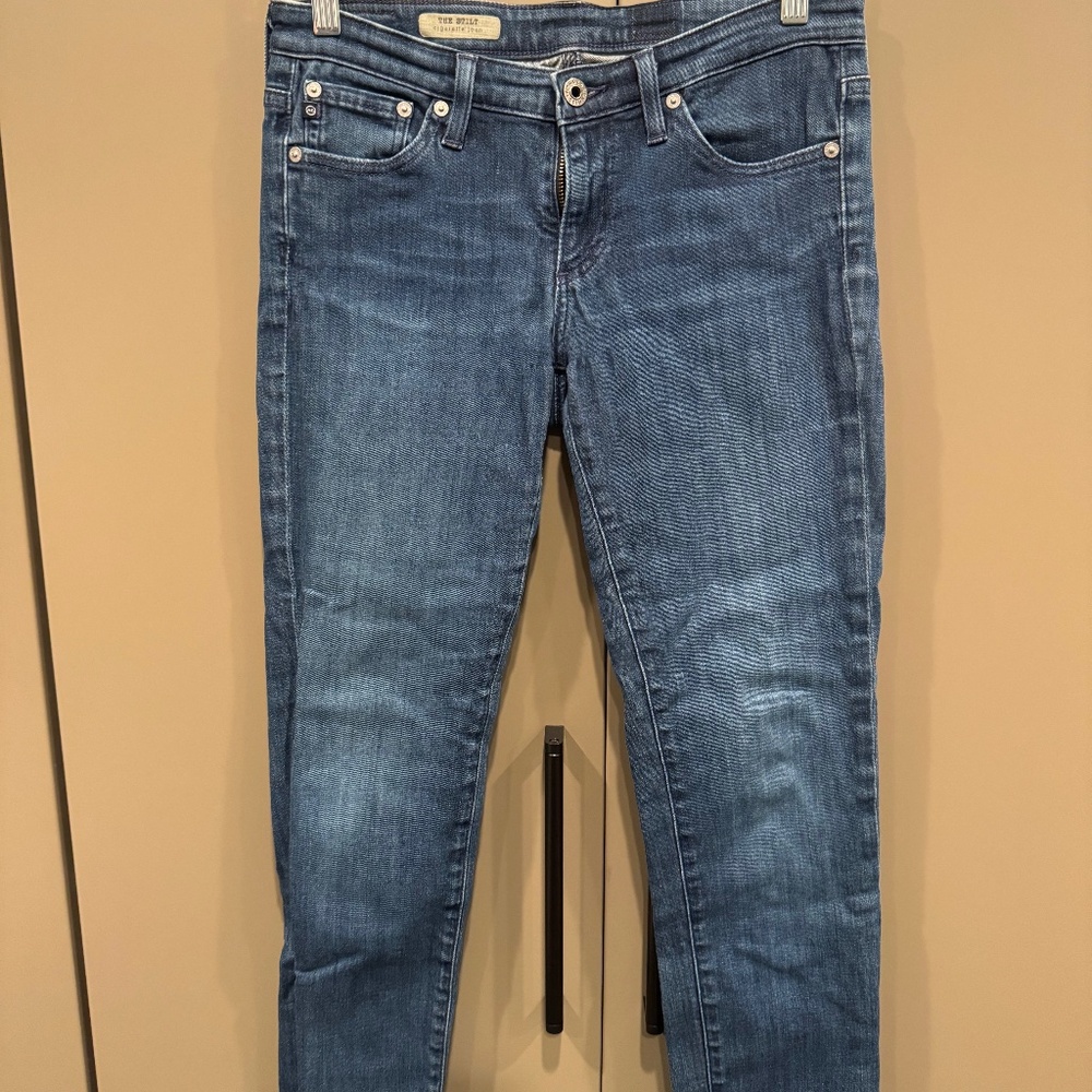 DARK BLUE ADRIANO GOLDSCHMIED "THE STILT CIGARETTE" JEANS, SIZE 27R